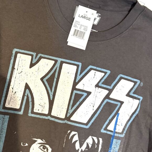 KISS Faces Cover Gray Short Sleeve Band T Shirt Retro Look 100% Cotton Large New - Picture 2 of 4